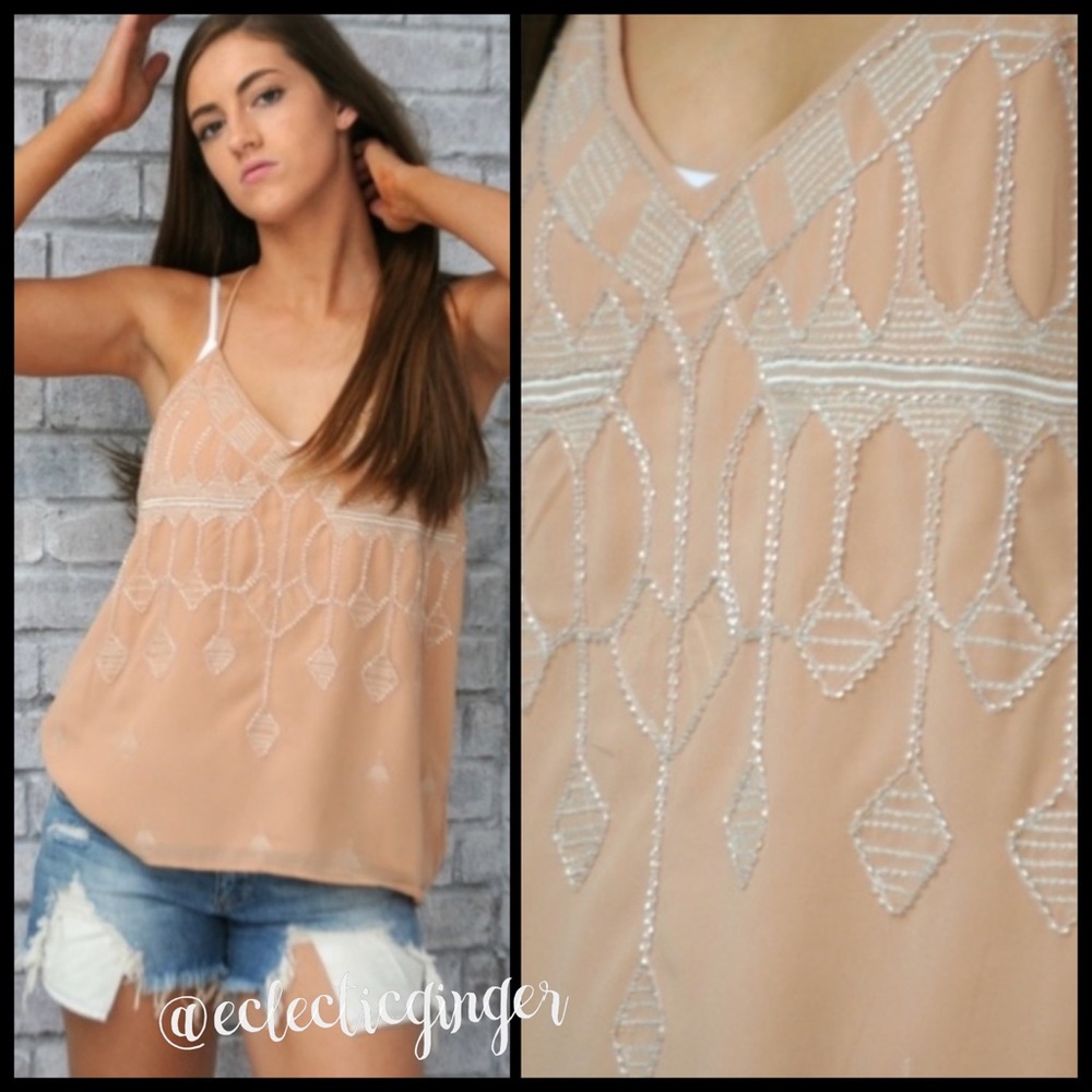 Blush pink embellished spaghetti strap dressy tank Size Small S Medium M Large L
